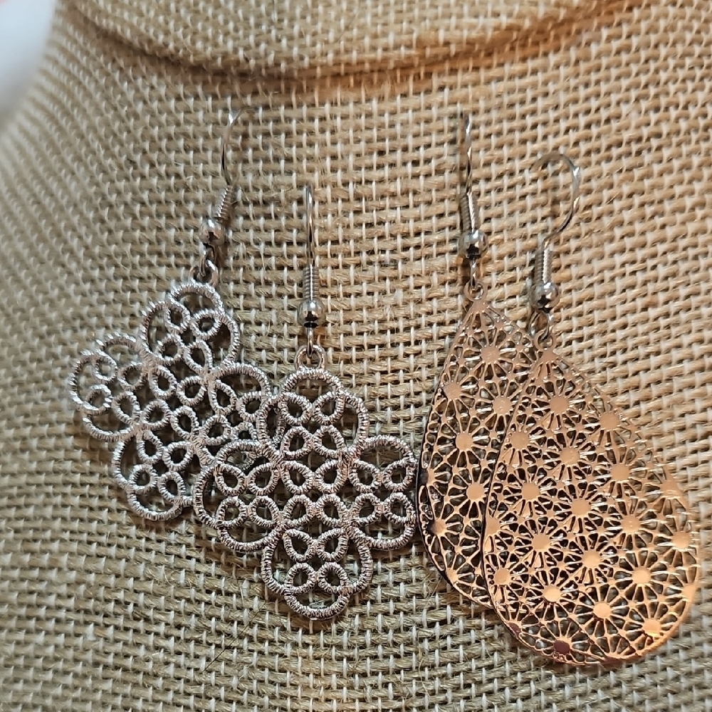 2 Pair Of Elegant Silver and Gold Earrings Set. Nickle Free